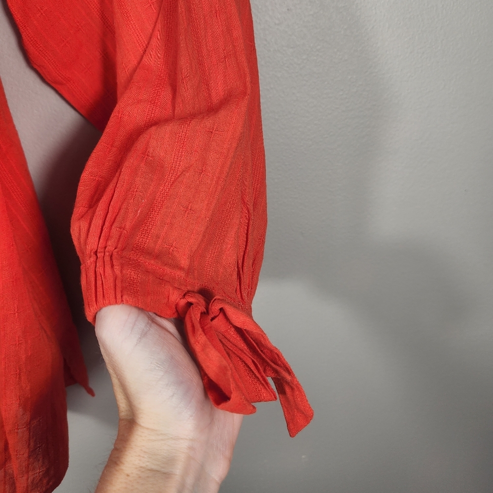 Cleobella Rylan Blouse Bright Cherry Color Drawstring Neckline Shell Button xs - Picture 6 of 11